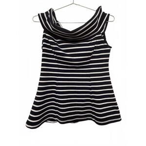 Maeve by Anthropologie off-the-shoulder top in navy blue and white stripes